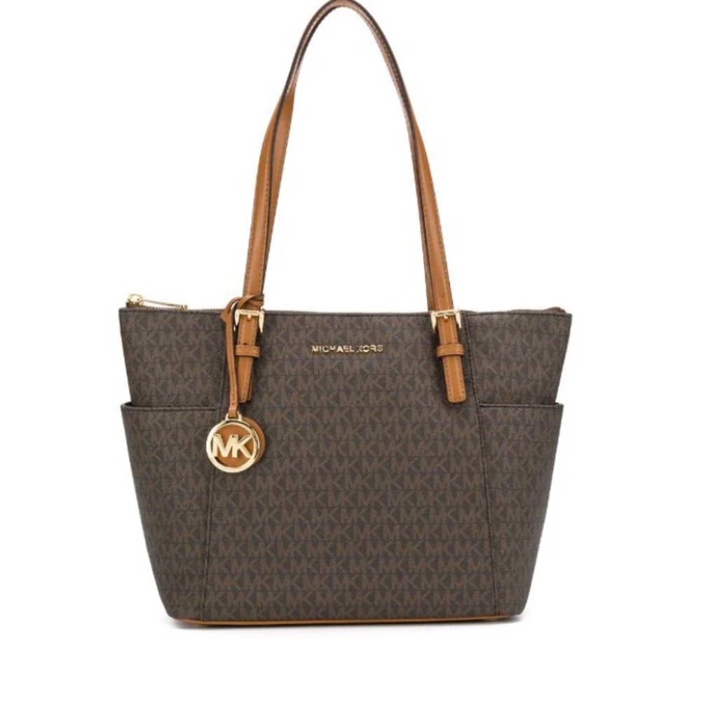 Michael Kors Jet Set monogram logo tote brown